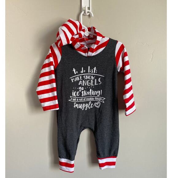 Gender Neutral "To Do List" Baby Christmas Long Sleeved Hooded Romper - Picture 1 of 3